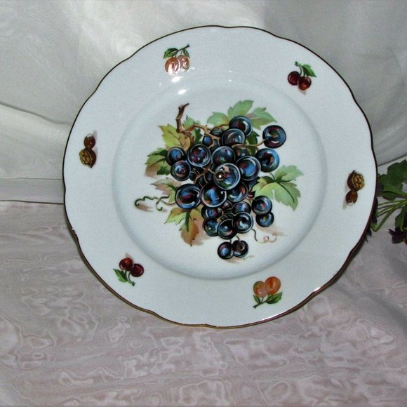 Vintage Cake Stand MZ CZECHOSLOVAKIA Fruit Pattern Cottagecore Serving Plate - Picture 5 of 10